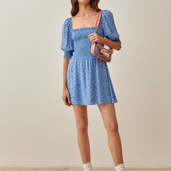 brand new reformation Elle mini Dress in blue - Picture 3 of 7